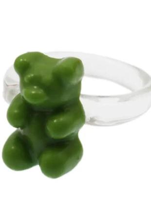Кольцо с мишкой зеленое - окружность 4,5см (не регулируется), пластик