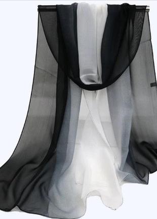 Жіночий шарф шифоновий 150 на 50 см чорно-білий