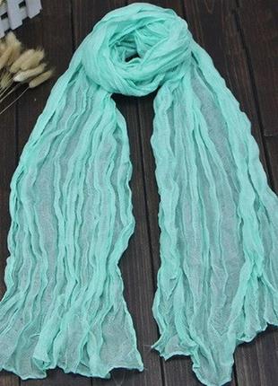 Женский шарфик ментоловый - размер шарфа 170*40см, хлопок, полиэстер.