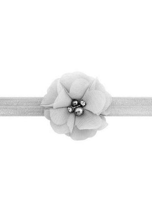 Повязка детская с цветком серая - универсальный (на резинке), цветок 5,5см