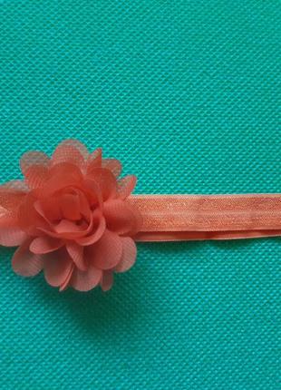 Повязка для девочки оранжевая - размер цветка 5,5см, размер универсальный (на резинке)1 фото