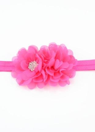 Дитяча пов'язка рожева квіткою - розмір універсальний (на резинці), квітка 10см