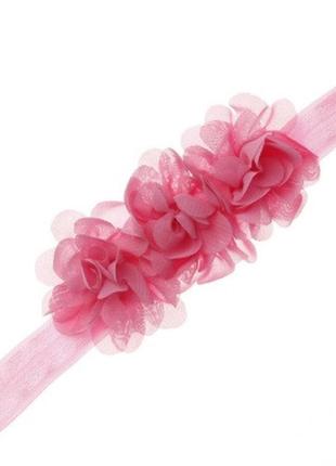 Дитяча рожева пов'язка на голову - квітка 11*5см, розмір універсальний (на резинці)