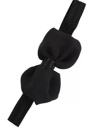 Детская черная повязка с шифоновым бантом - на резинке, окружнсть головы 34-50см, бант 10см