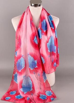 Женский шифоновый шарф розовый в цветочек - размер приблизительно 150*48см