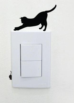 Наклейка на перемикач "кіт з мишкою" - 13*5см