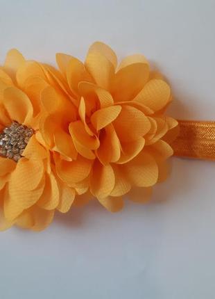 Детская оранжевая повязка с цветком - размер универсальный (на резинке), цветок 10см1 фото
