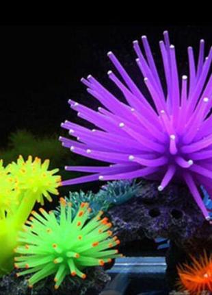 Декор для аквариума розовый "морской еж" - диаметр 7см, силикон, (безопасный для рыб и креветок)4 фото