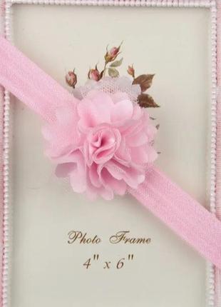 Детская повязка розовая с цветком - размер универсальный, цветок 5см