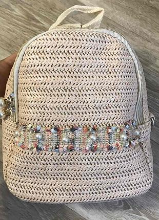 Женский соломеный городской мини рюкзак