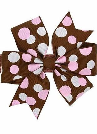 Коричнева дитяча пов'язка в горох - розмір універсальний (на резинці), бантик 8см