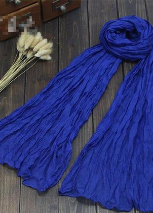Шарф синего цвета (электрик) - размер шарфа около 170*40см,  хлопок, полиэстер