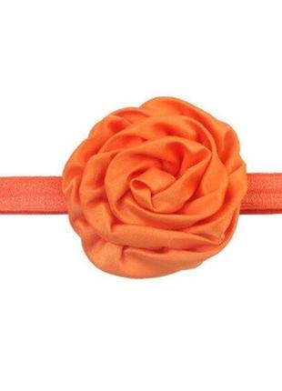 Пов'язка дитяча з трояндочкою помаранчева - квітка 8см, окружність 36-52см