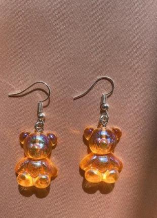 Сережки желейні ведмедики помаранчеві - розмір ведмедики 2,3*1,8 см, смола