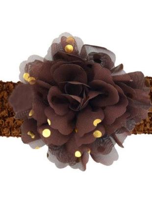 Дитяча коричнева пов'язка на голову - окружність голови близько 40-52см, діаметр квітки 9см