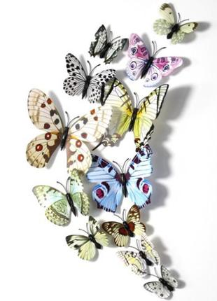 Декор метелики різнобарвні - 12шт. в наборі, пластик тонкий