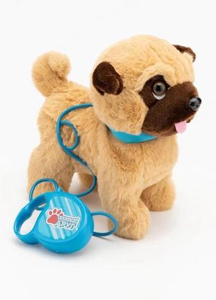 Собака мопс на поводке интерактивная ходит гавкает виляет хвостиком pl82011