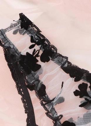 Сексуальный полупрозрачный комплект белья с бархатными цветами.5 фото