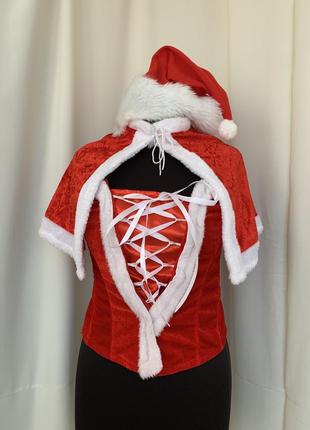 Санта костюм карнавальный корсет накидка колпак2 фото