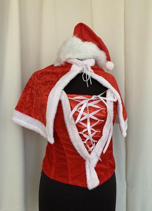 Санта костюм карнавальный корсет накидка колпак3 фото