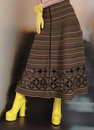 Длинная теплая юбка из натуральной шерсти с узором fendi оригинал