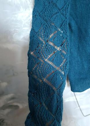 Гарний ажурний светр кольору морської хвилі4 фото