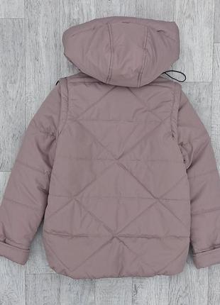 Детская демисезонная куртка-жилетка 2в1 на девочку - весна/ осень, весенняя деми курточка для детей - капучино2 фото