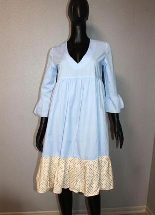 Стильное голубое небесного оверсайз платья распашонка батал с рюшами хs-s.