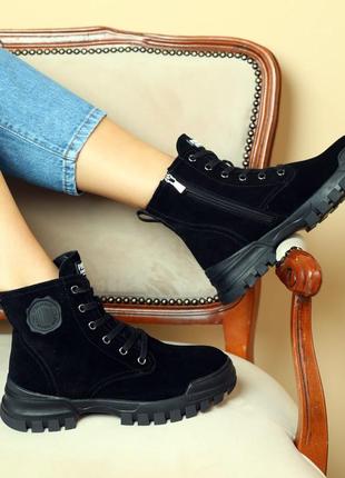 Стильные базовые черные ботинки женские, демисезон, весеннево-осенние, деми, замшевые/замша-женская обувь2 фото