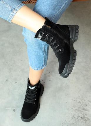 Стильные базовые черные ботинки женские, демисезон, весеннево-осенние, деми, замшевые/замша-женская обувь8 фото