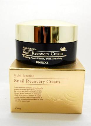 Багатофункціональний насичений крем з улиточным муцином deoproce snail recovery cream4 фото