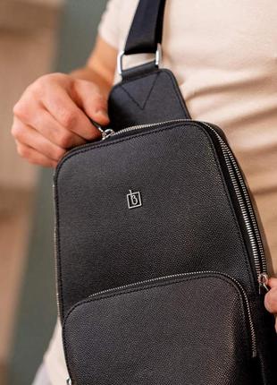 Кожаный мужской рюкзак сумка-слинг на одно плечо черный  bn-bag-49-bw9 фото