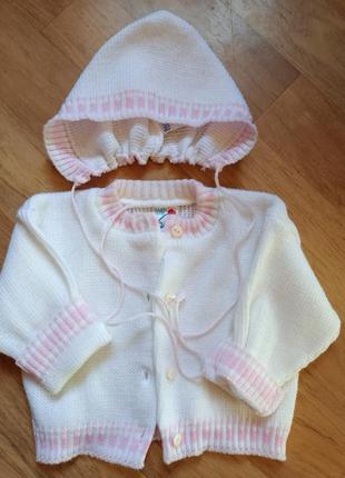 Дитяча в'язана кофтинка з шапочкою baby club, 62 розмір