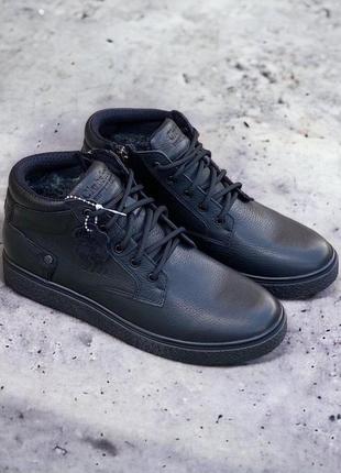 Черевики чоловічі шкіряні зимові чорні на шнурках натуральне хутро