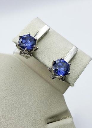 Сережки серебряные с танзанитом и кубическим цирконием 5,97 г