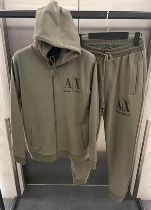 Осенний зелёный хаки спортивный костюм armani exchange с капюшоном зелений спортивний костюм armani exchange