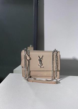 Женская сумка ив сен лоран yves saint laurent sunset big chain beige/silver кросс боди2 фото