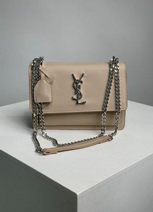 Женская сумка ив сен лоран yves saint laurent sunset big chain beige/silver кросс боди