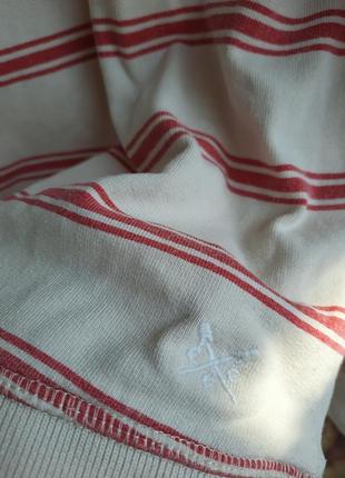 Кофта в смужку світшот реглан товстовка джемпер светр худі молочний з червоним4 фото