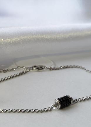 Серебряный браслет на руку с черными камнями серебро 925 пробы покрито родием размер 16 - 19 см 956 3.05г5 фото