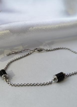 Срібний браслет на руку з чорним камінням срібло 925 порито родієм розмір 16 - 19 см 956 3.05г