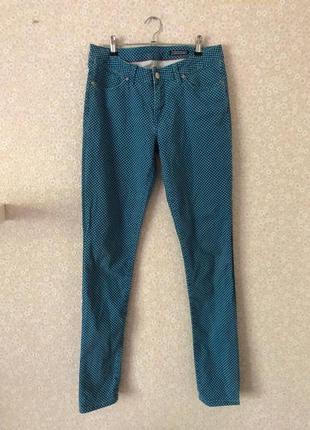 Штаны джинсы цветные голубые синие в ромбик1 фото