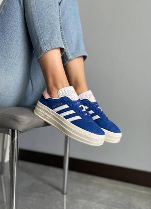 Жіночі кросівки adidas gazelle platform blue топ якості 💥