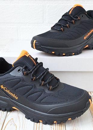 Columbia outdoor gore-tex кроссовки мужские термо на флисе осенние зимние теплые коломбия черные с оранжевым