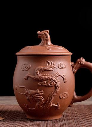 Чашка "пузатий дракон" коричнева,  чорна 500мл.1 фото