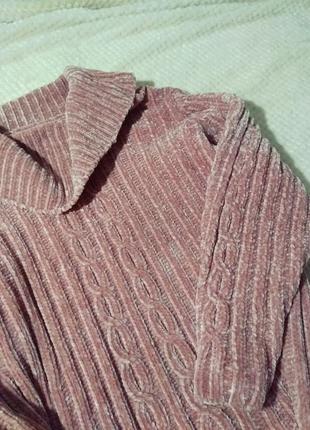 Велюровый , нежно розовый мягкий свитер , пудровый с косами. l.3 фото