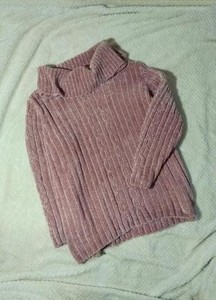 Велюровый , нежно розовый мягкий свитер , пудровый с косами. l.4 фото