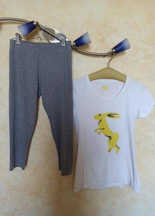 Домашний костюм, пижама футболка трикотаж полулосины котон вискоза