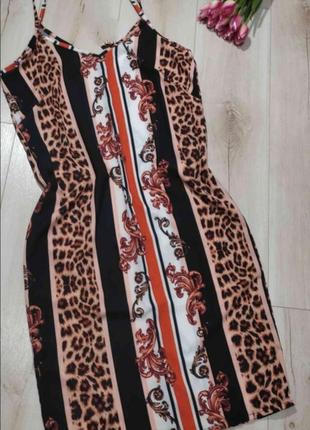Boohoo платье сарафан прямое миди на бретельках в принт леопард слип дресс2 фото