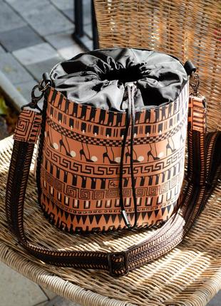 Сумка-ведро коричневая женская сумка ведро для ношения на плече трендовая модель сумки ведро модная